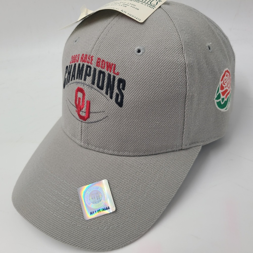 Vintage Oklahoma Sooners Hat Adjustable Gray Red NCAA 2003 Rose Bowl‎ Champions